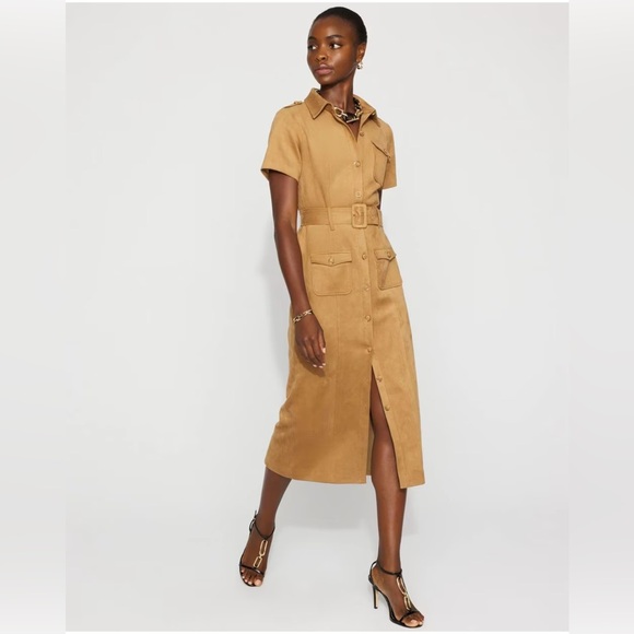 White House Black Market Dresses & Skirts - White House Black Market Faux Suede Shirt Dress- Soft Camel- Midi